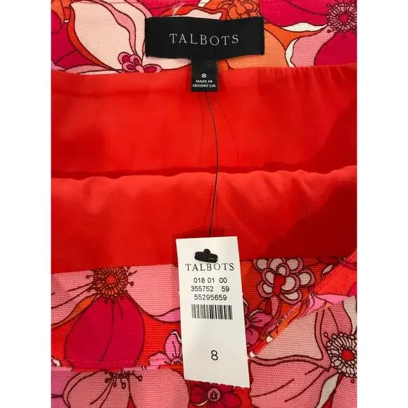 TALBOTS Red Floral Canvas A-Line Skirt NWT 8 Pink Orange - Picture 3 of 5